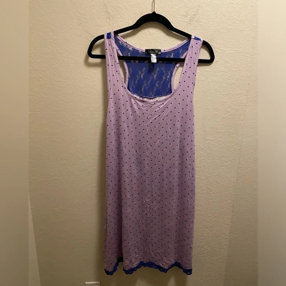 Rene Rofe Purple Polka Dot & Lace Nightgown Size XL New Without Tag